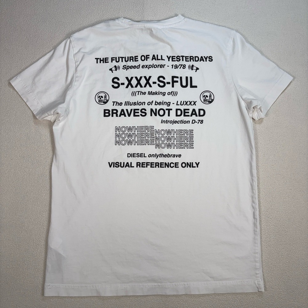 Diesel Graphic Print T-Shirt Men M White Only the Brave 100% Cotton *SMALL STAIN